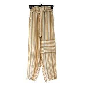 NWOT Lemlem Beige & Cream Striped Wide Leg Pants with Belt, Women's Size Small